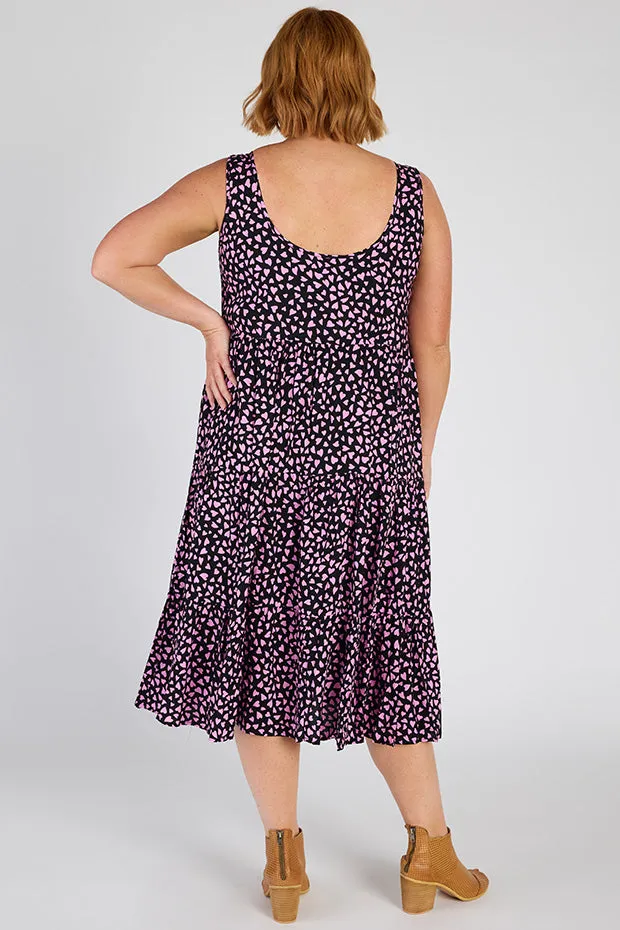 Teagan Abstract Hearts Black Pink Sleeveless Dress