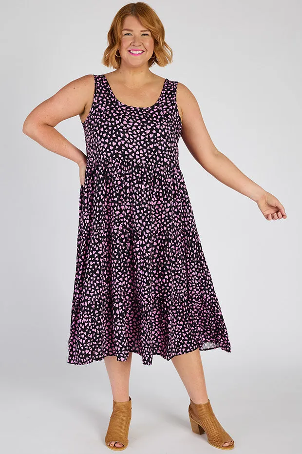 Teagan Abstract Hearts Black Pink Sleeveless Dress