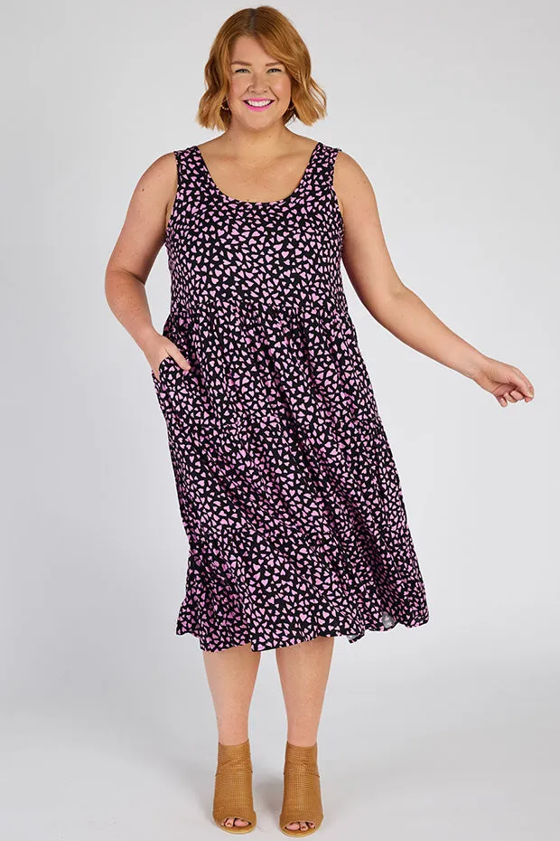 Teagan Abstract Hearts Black Pink Sleeveless Dress