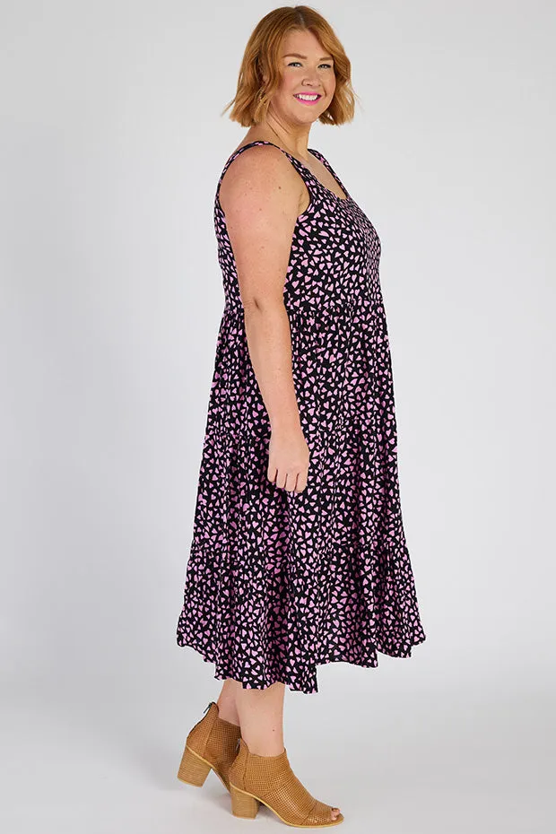 Teagan Abstract Hearts Black Pink Sleeveless Dress