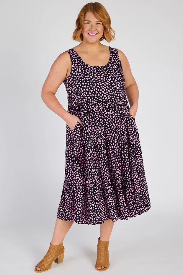 Teagan Abstract Hearts Black Pink Sleeveless Dress
