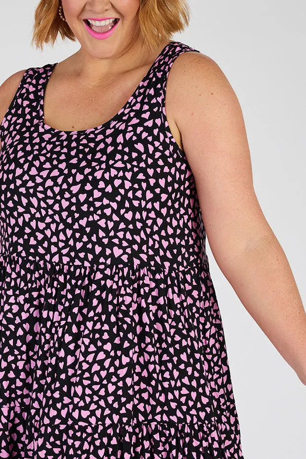 Teagan Abstract Hearts Black Pink Sleeveless Dress