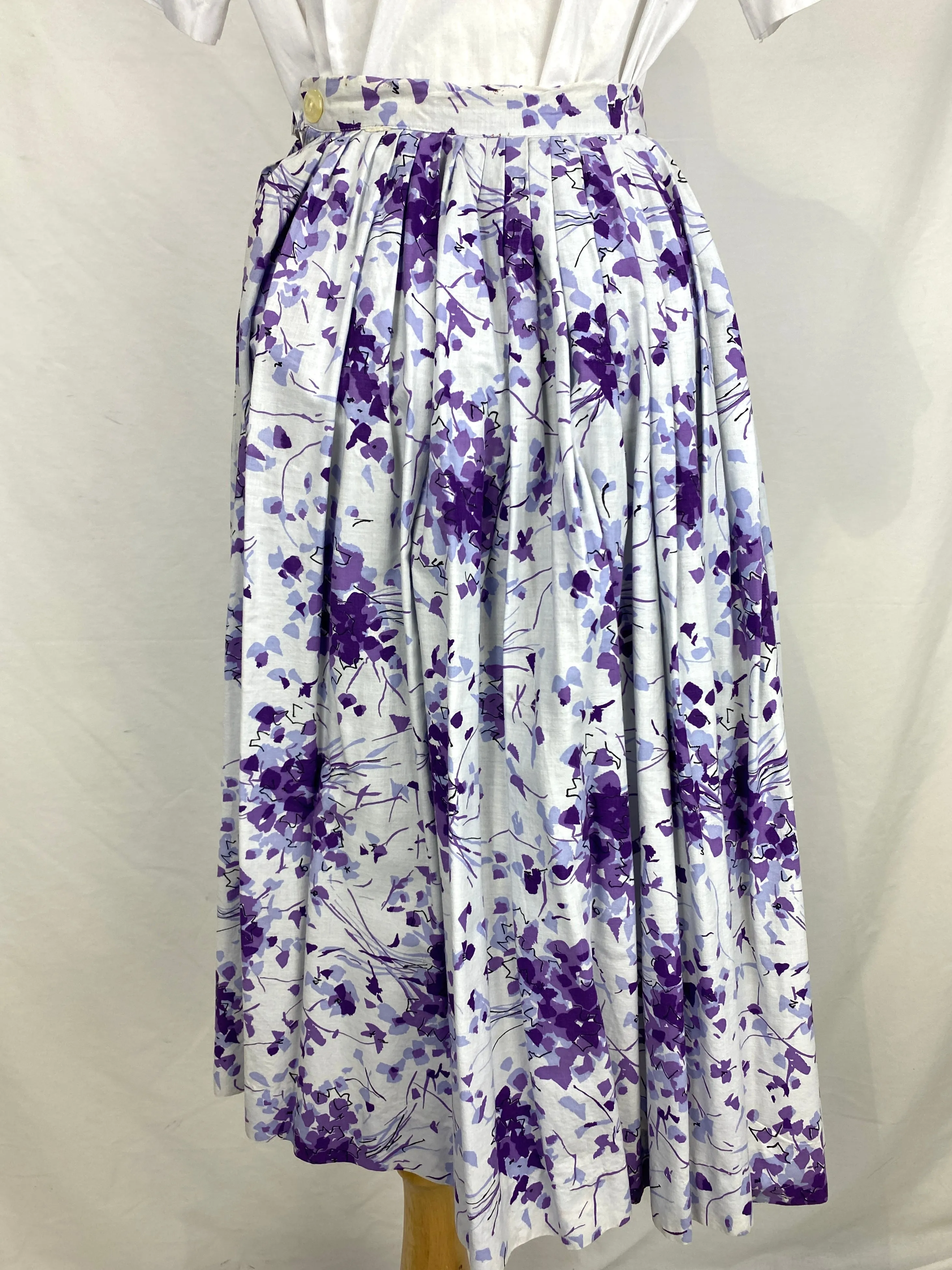 Vintage 1950s Purple Cotton Print Skirt, Alex Colman, XS