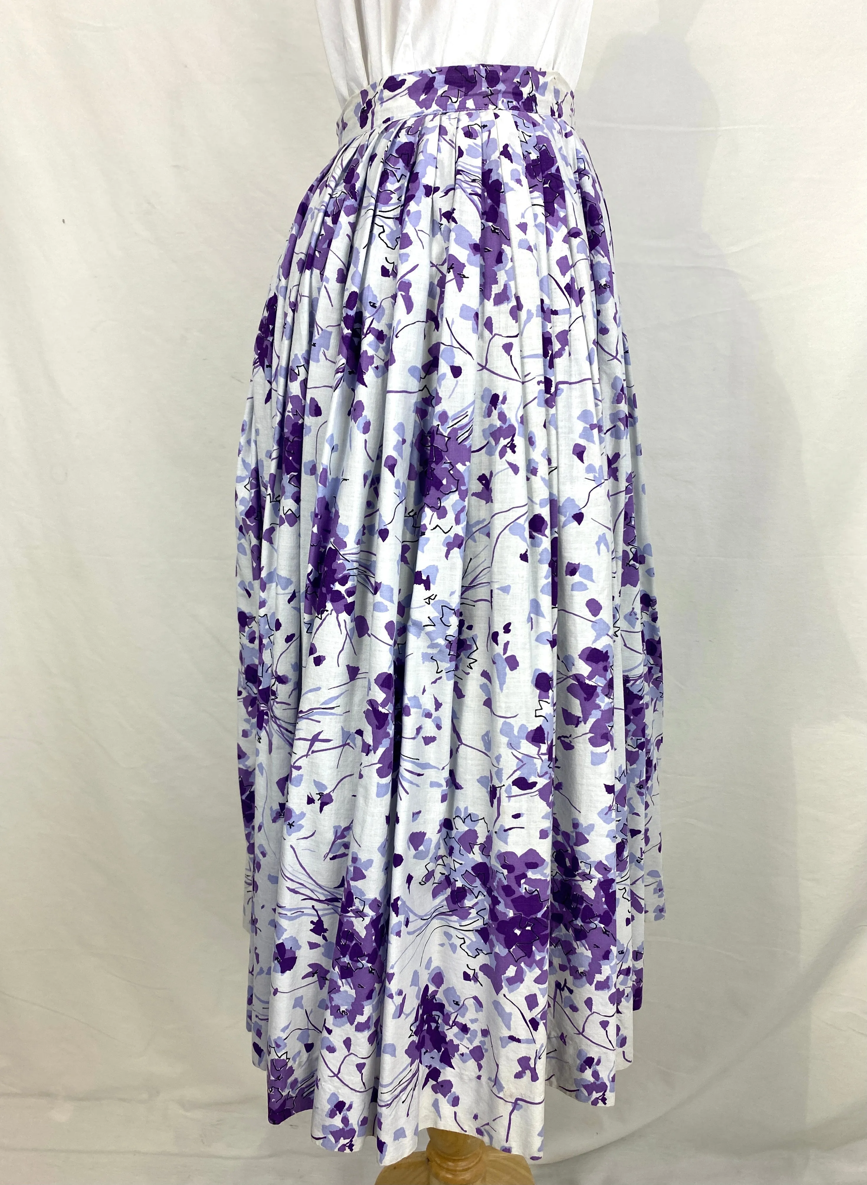 Vintage 1950s Purple Cotton Print Skirt, Alex Colman, XS
