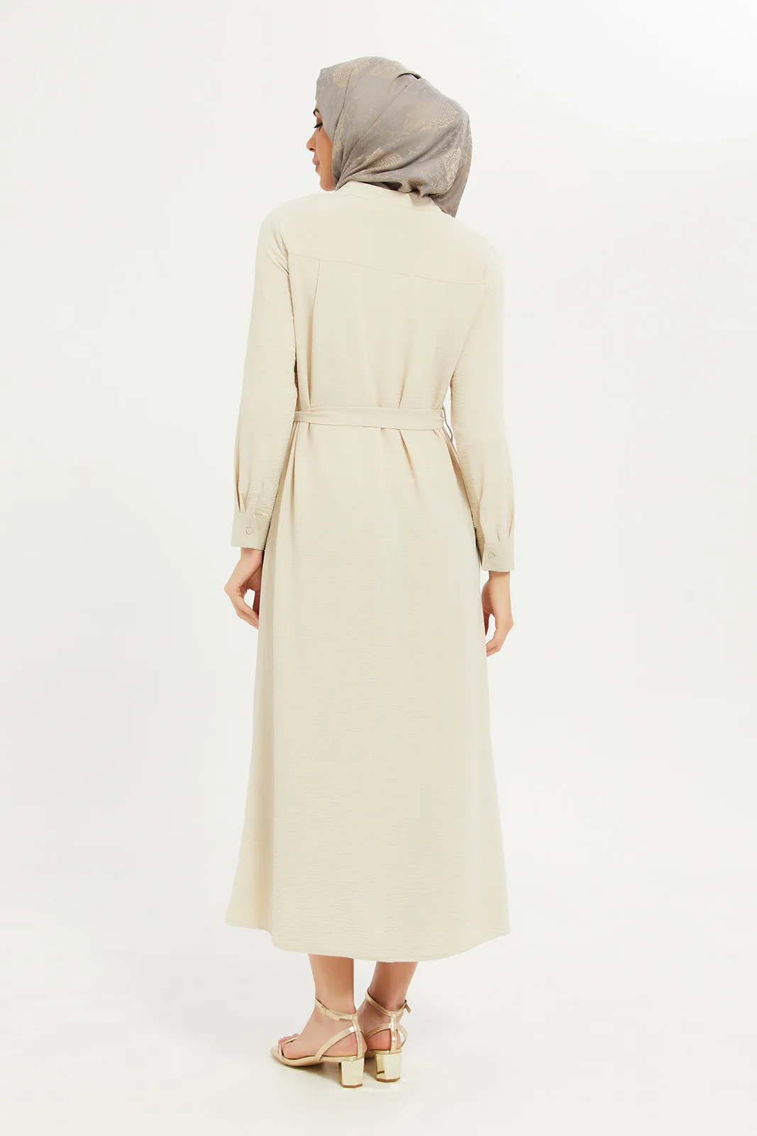 Women Beige Belted Maxi Dress