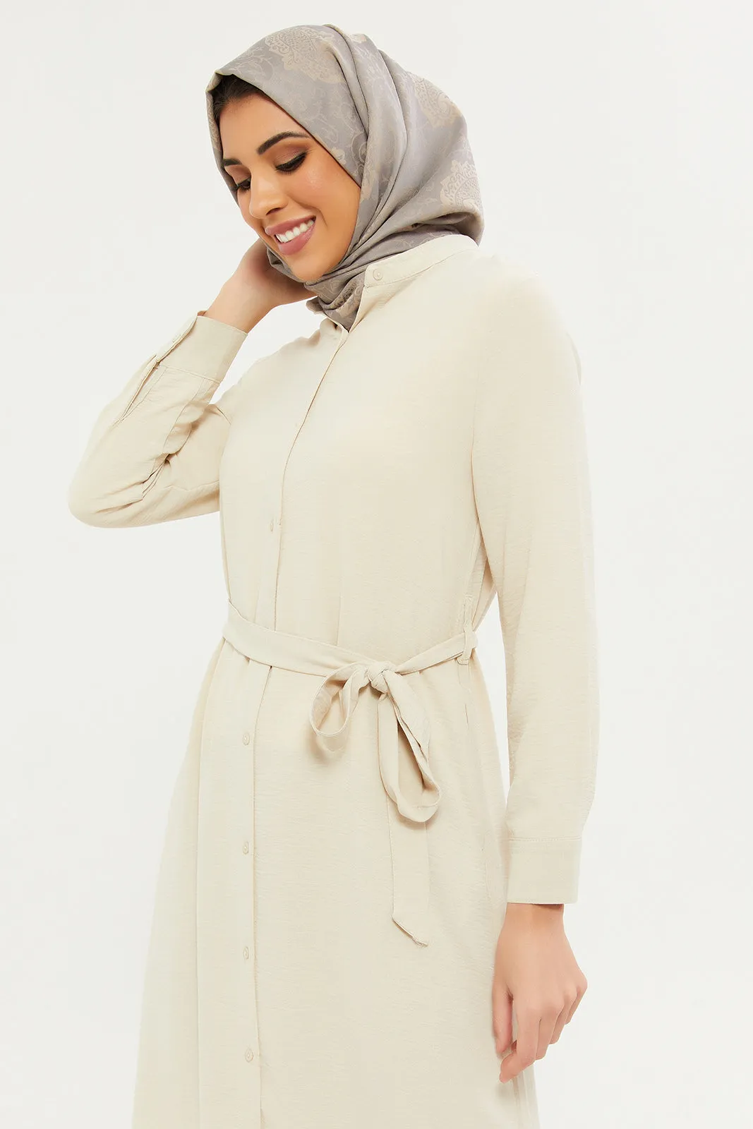 Women Beige Belted Maxi Dress