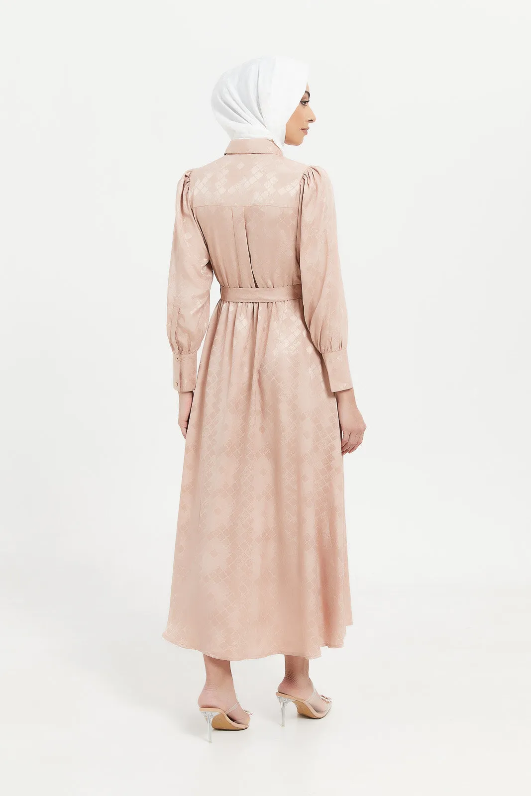 Women Beige Jacquard Maxi Dress