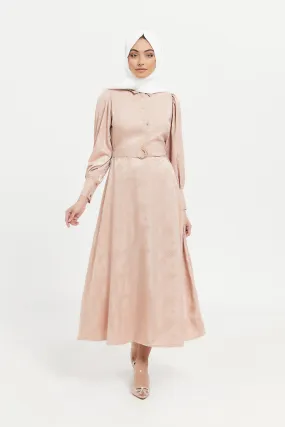 Women Beige Jacquard Maxi Dress