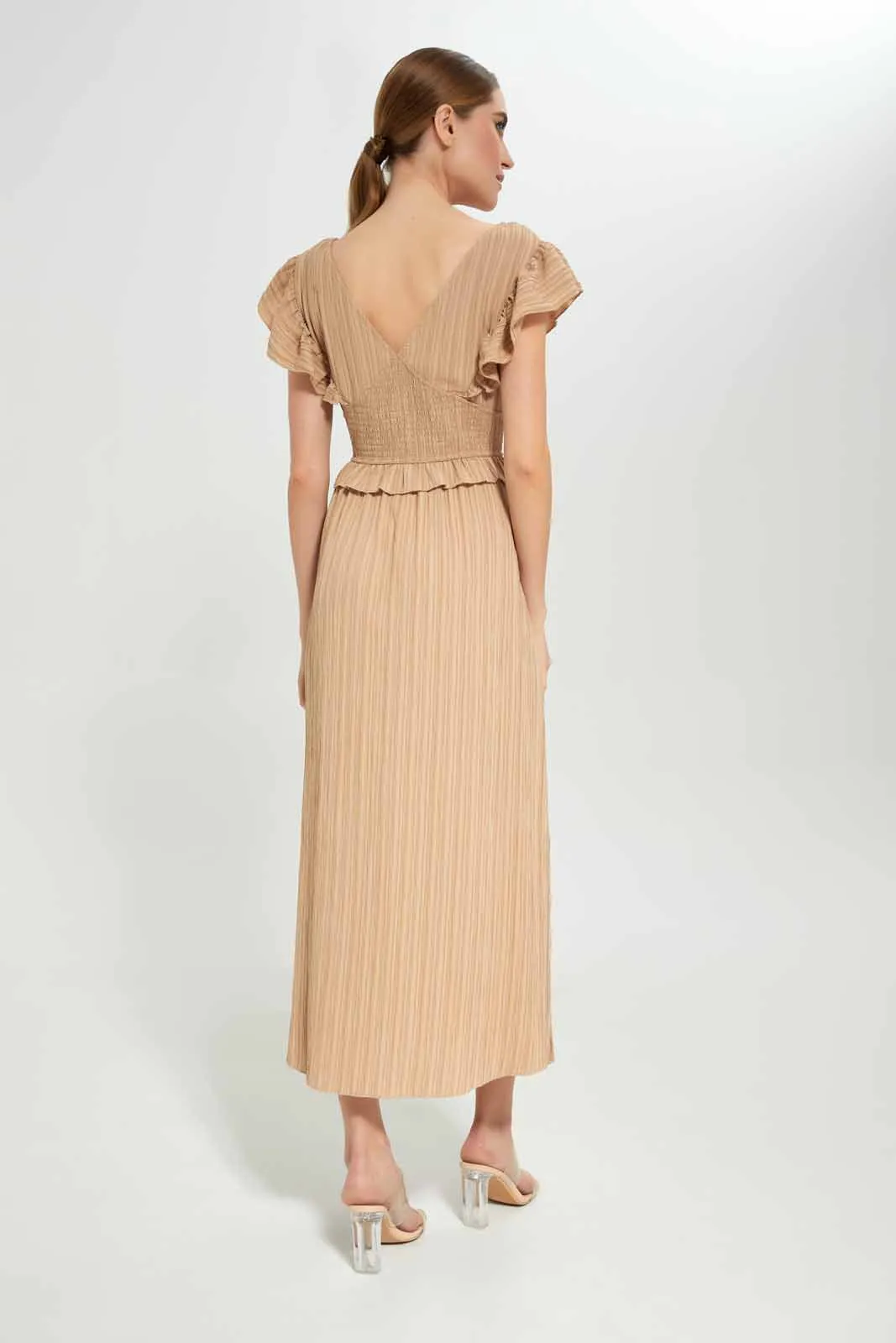 Women Beige Ruffled Dress