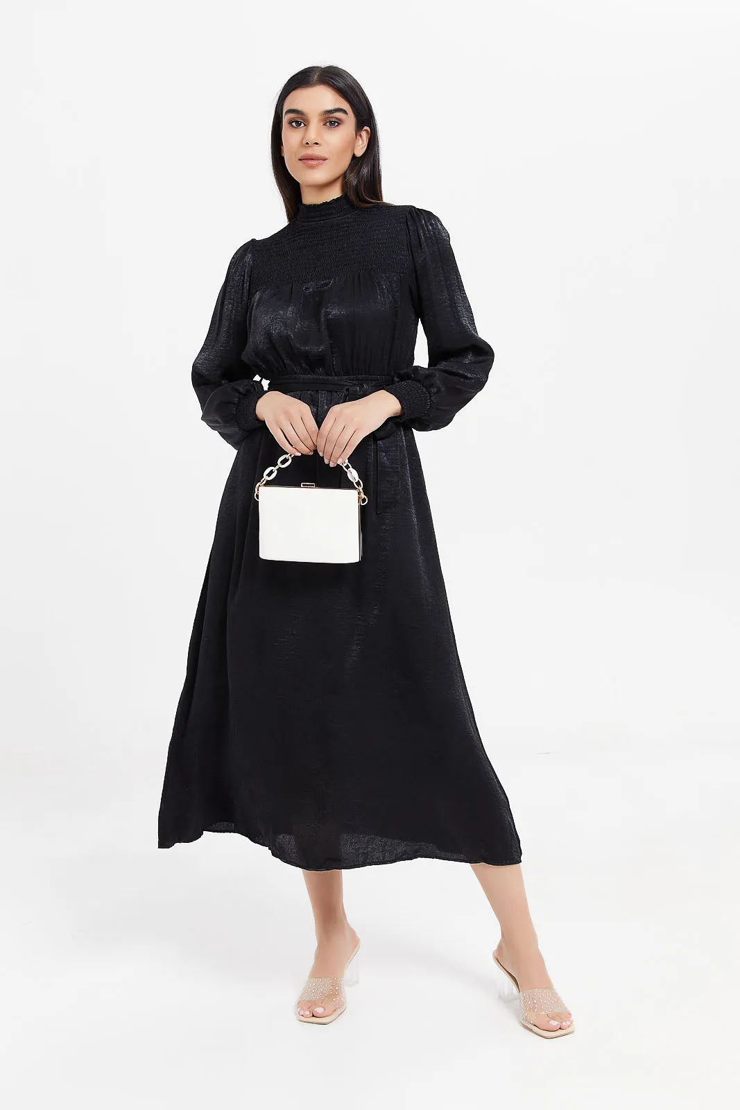 Women Black Belted Maxi Dress