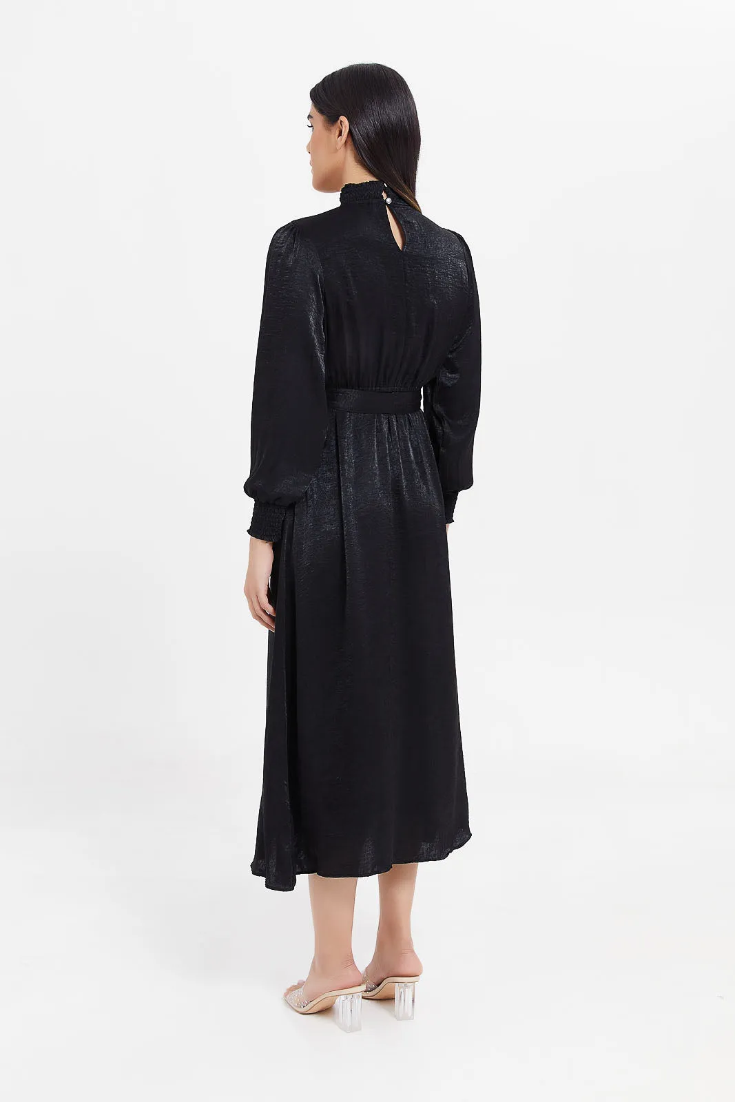 Women Black Belted Maxi Dress