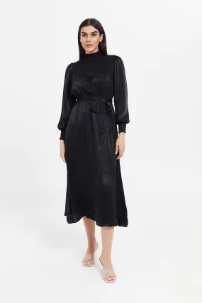 Women Black Belted Maxi Dress
