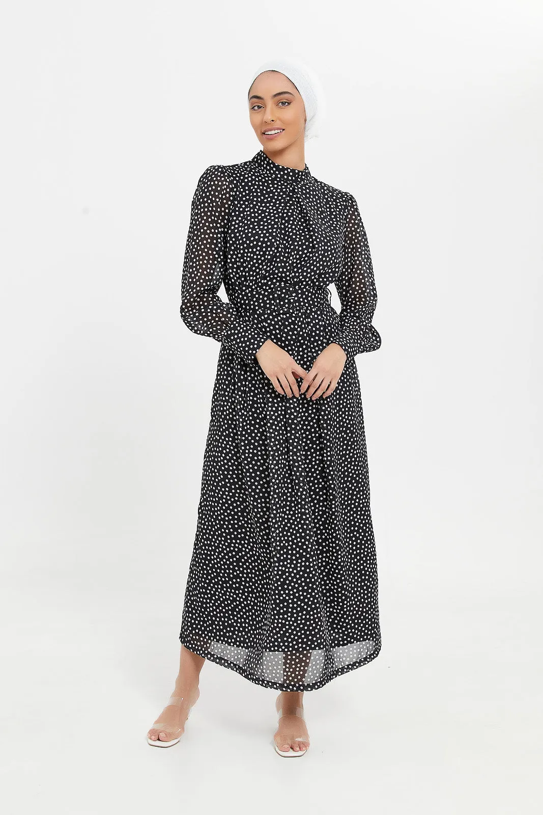 Women Black Polka Dot Maxi Dress