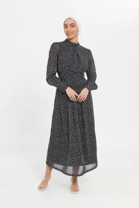 Women Black Polka Dot Maxi Dress