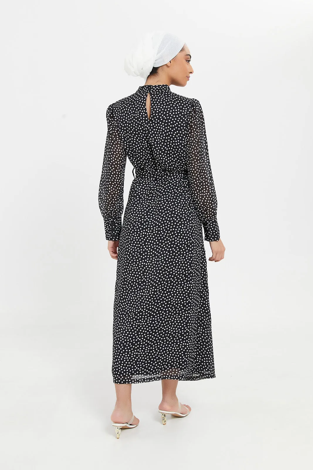 Women Black Polka Dot Maxi Dress