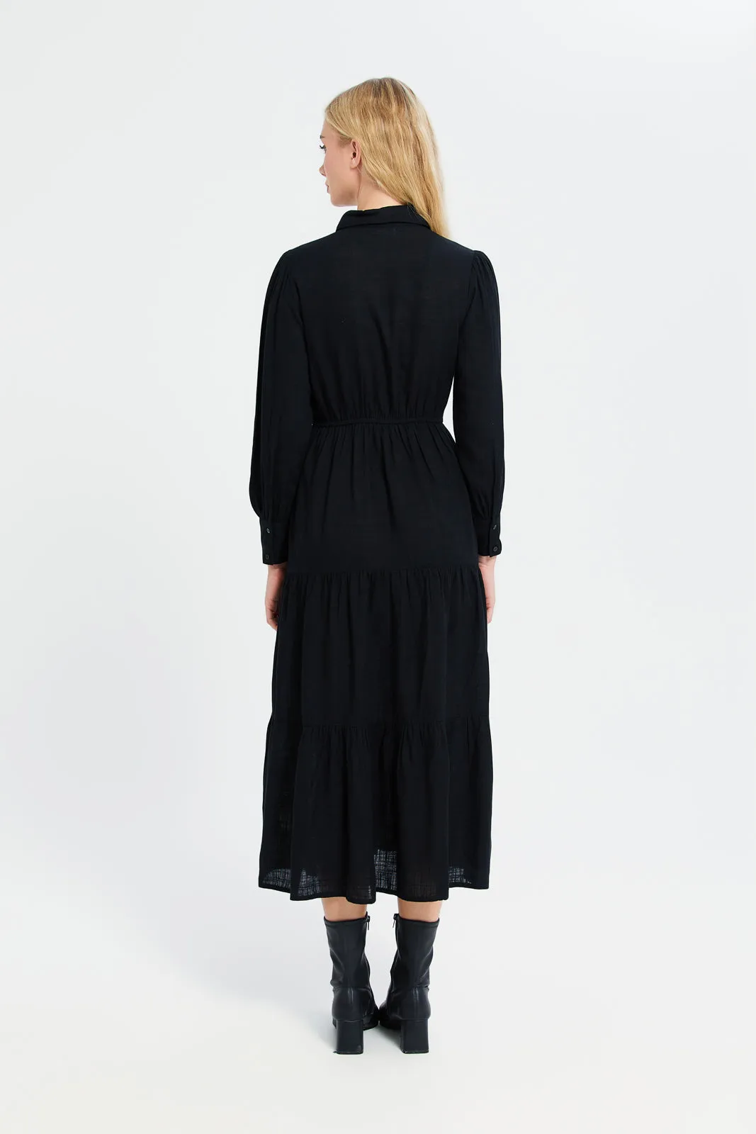 Women Black Shirt Tier Dress