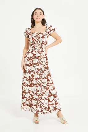 Women Brown And Beige Printed Maxi Dress