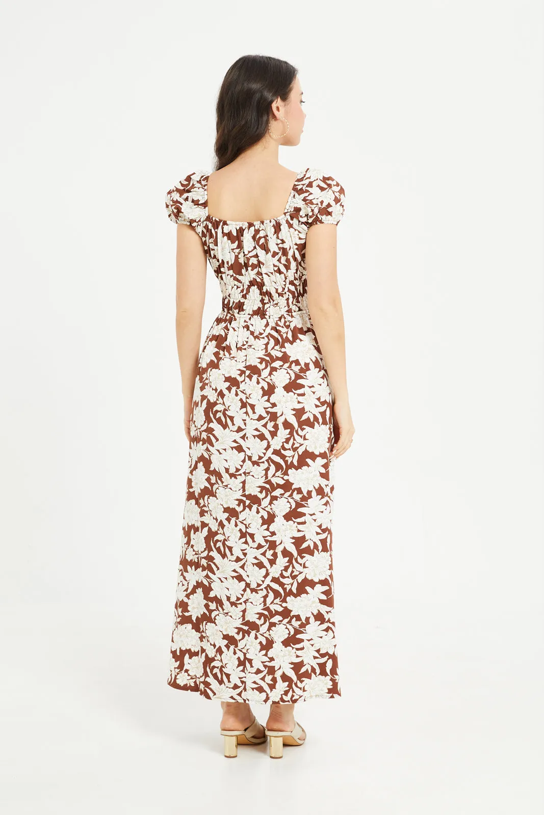 Women Brown And Beige Printed Maxi Dress