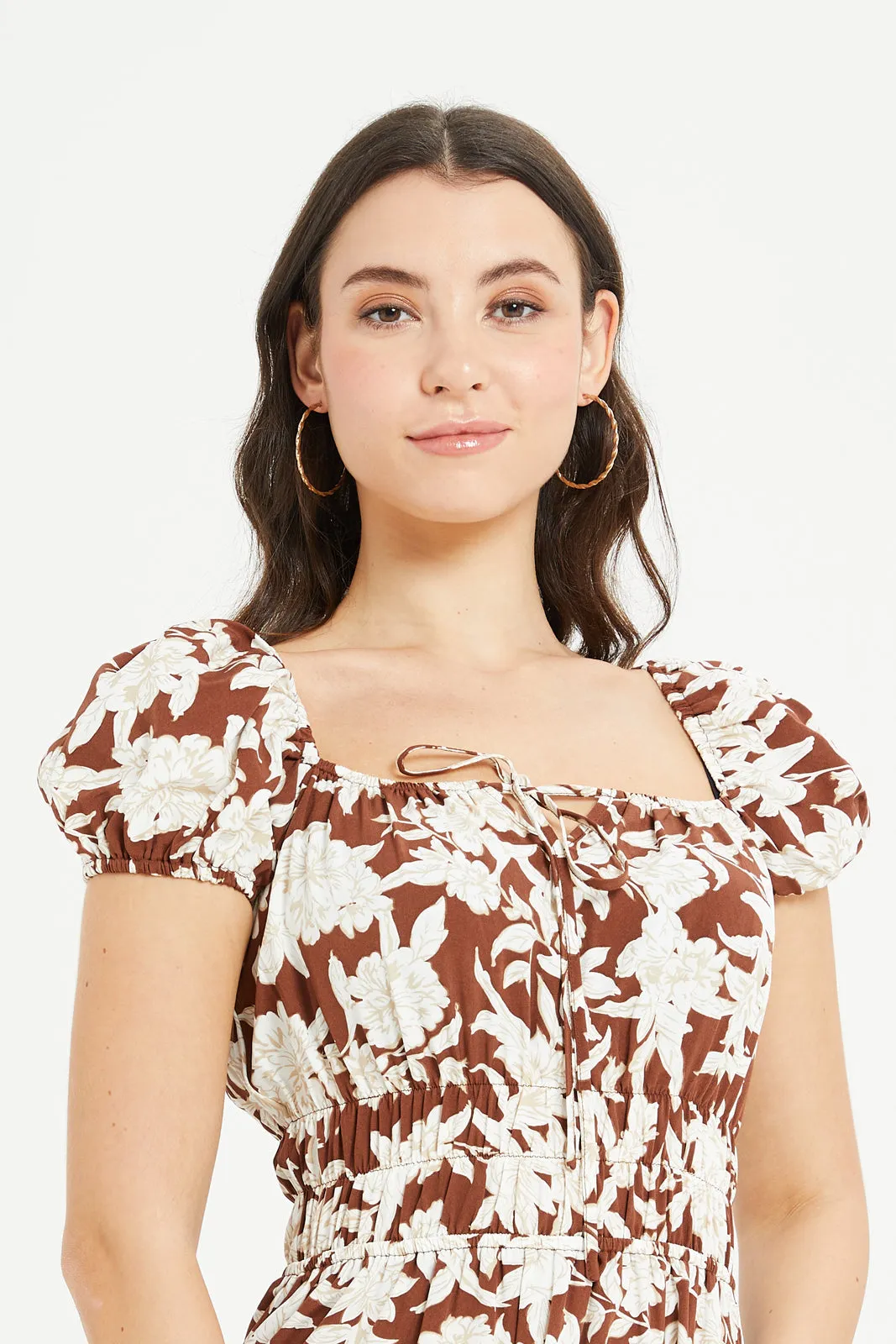Women Brown And Beige Printed Maxi Dress