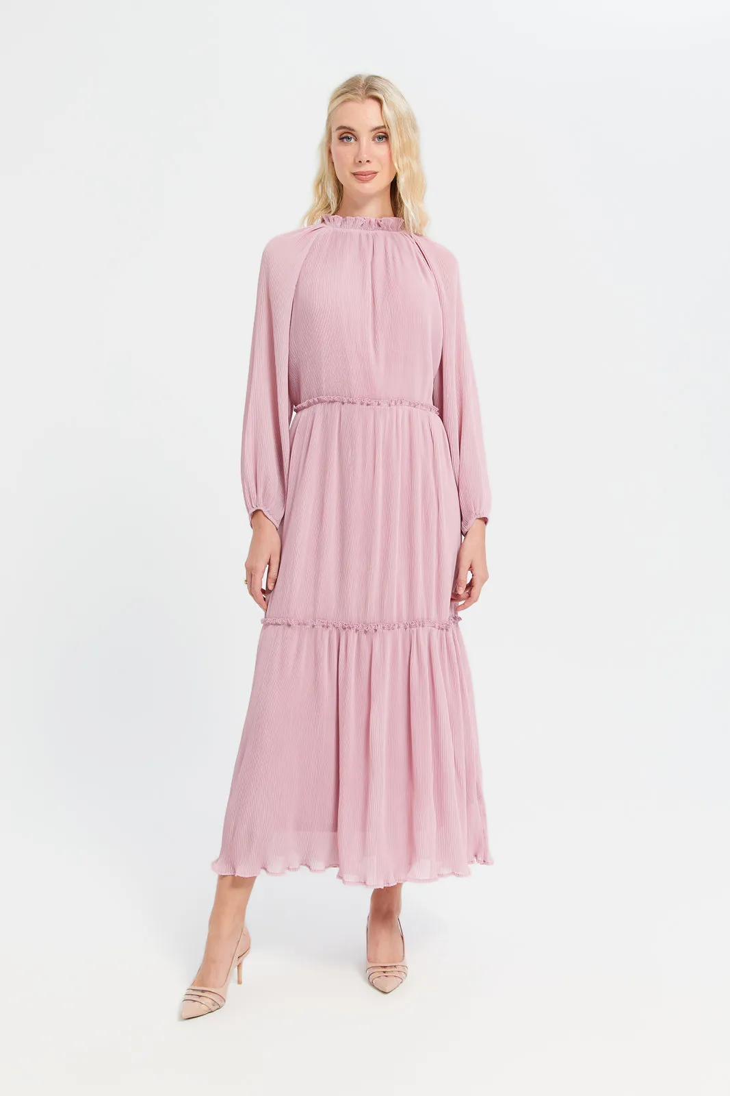 Women Lilac Pleated Maxi Dress