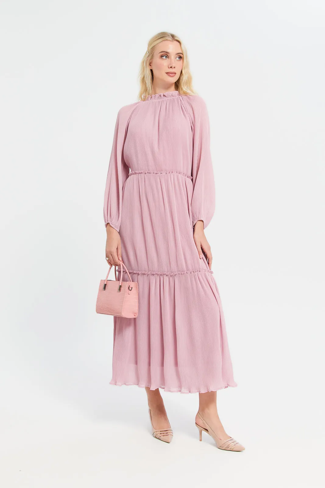 Women Lilac Pleated Maxi Dress