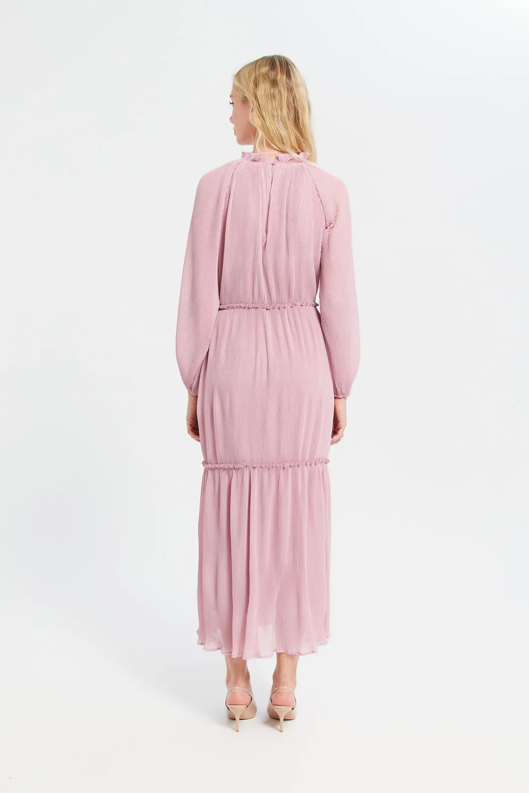 Women Lilac Pleated Maxi Dress