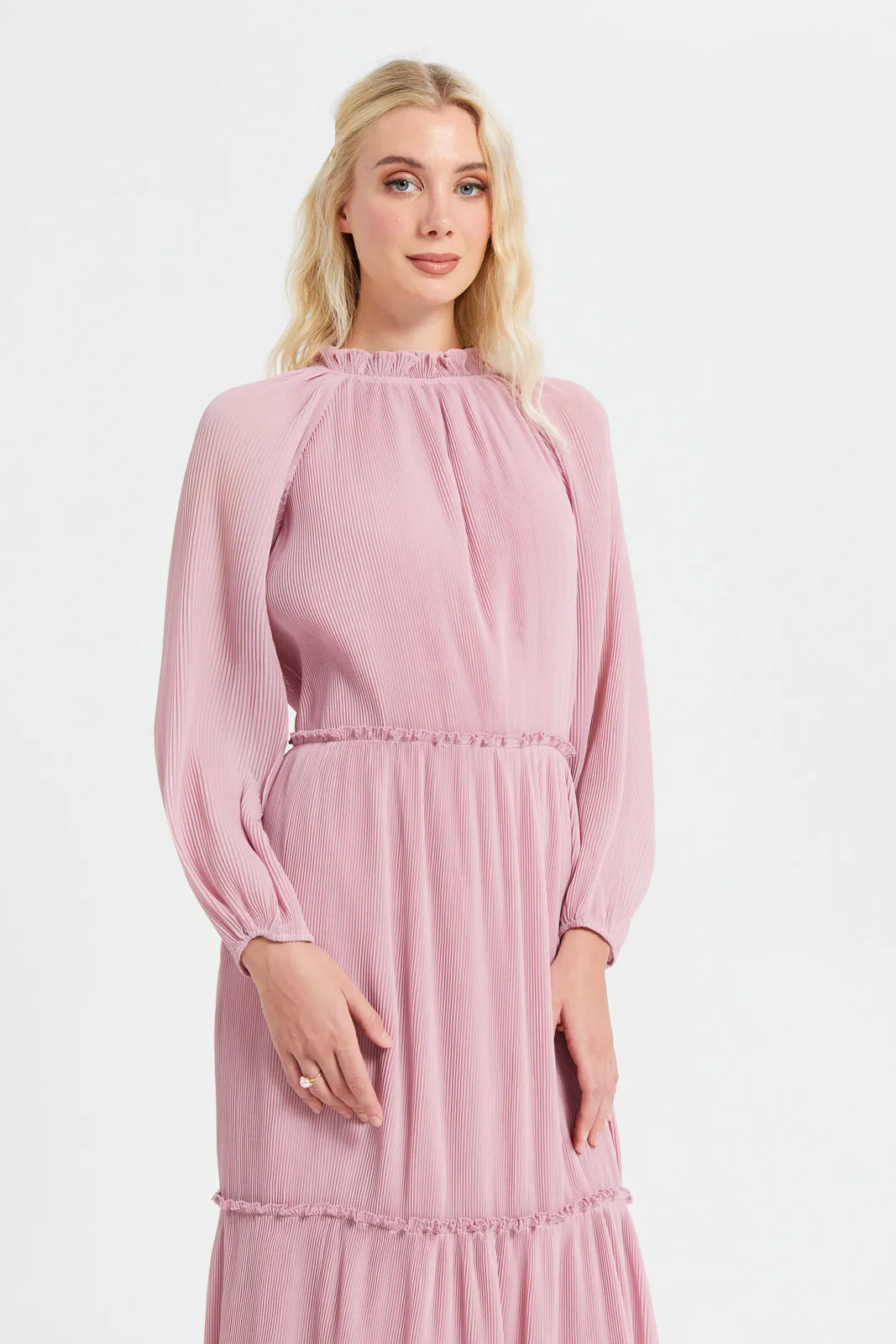 Women Lilac Pleated Maxi Dress