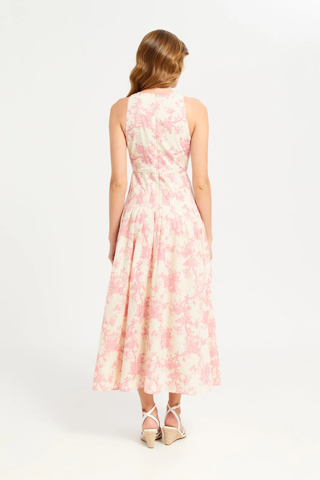Women Pink Printed Sleeveless Long Dress