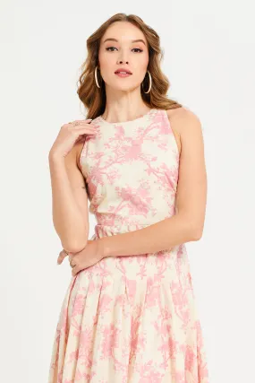 Women Pink Printed Sleeveless Long Dress